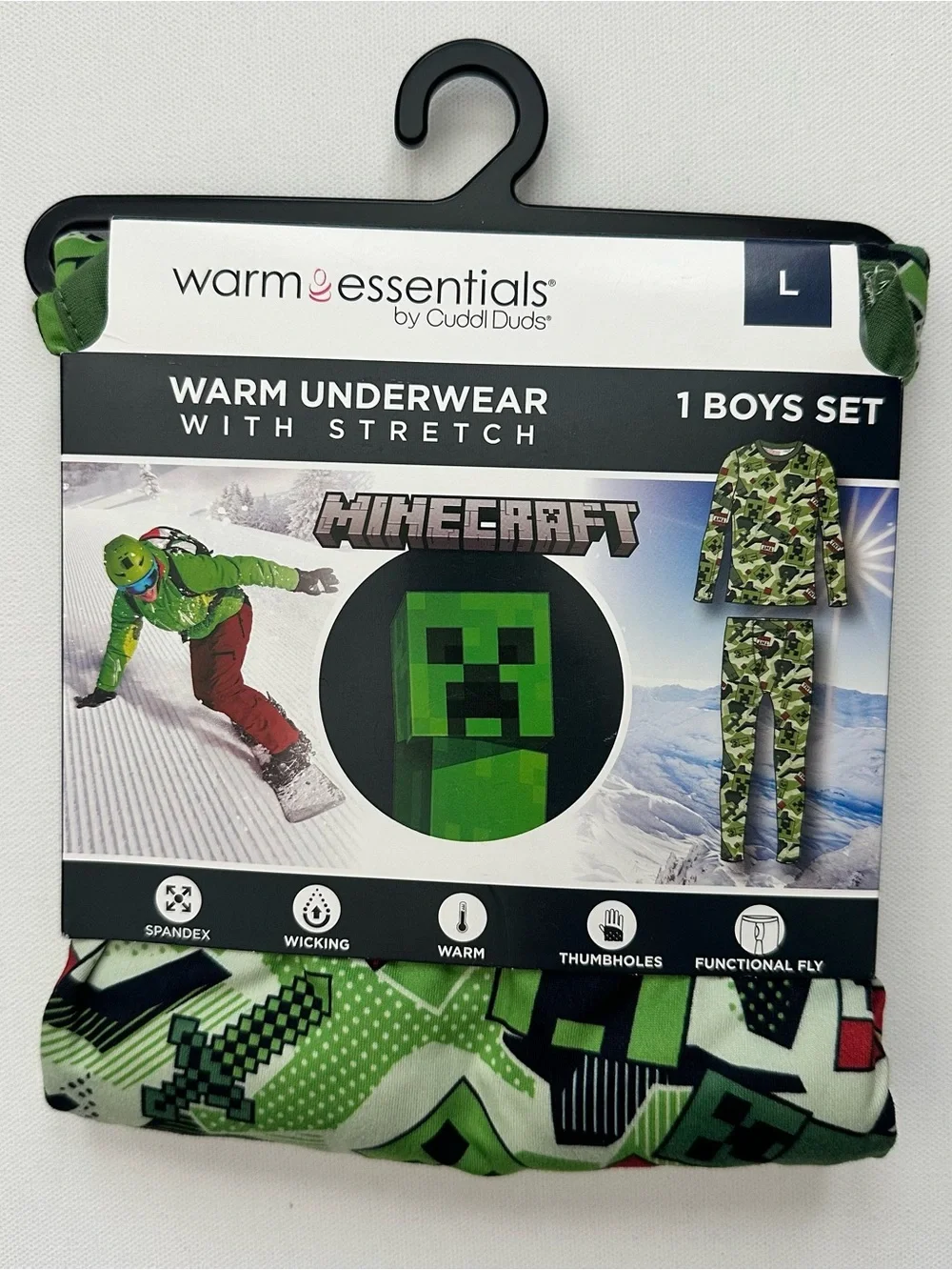 Minecraft Boys' Green Thermal Underwear Set Size L